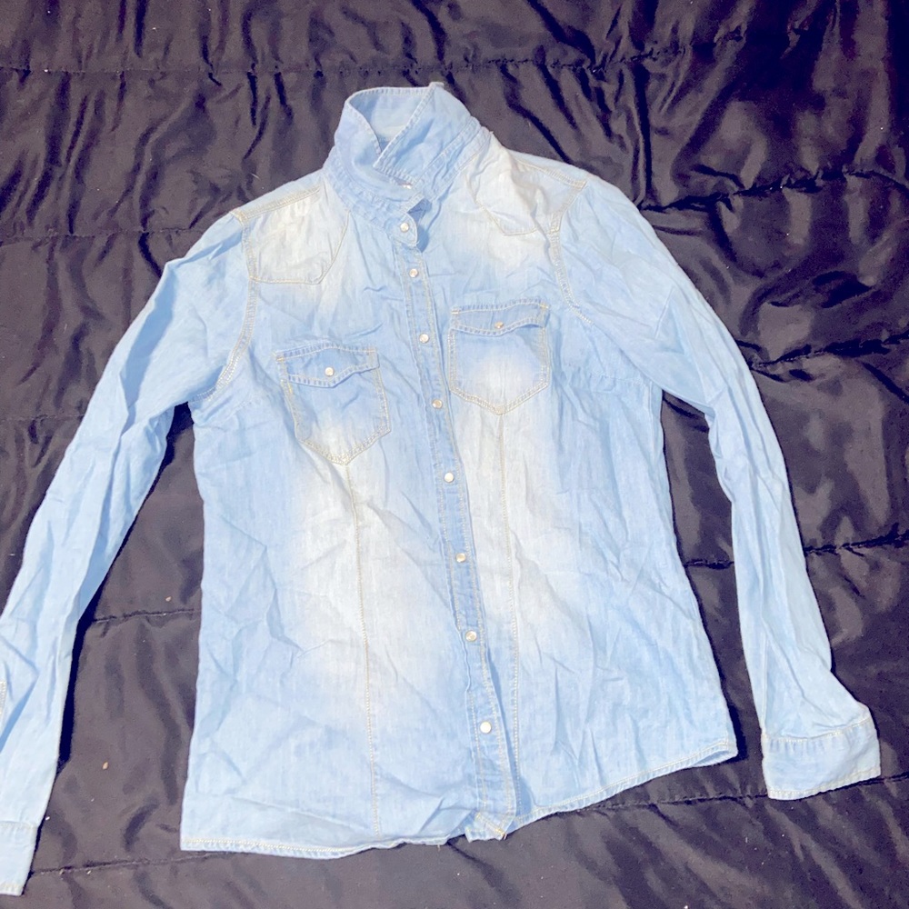 Light blue button down top